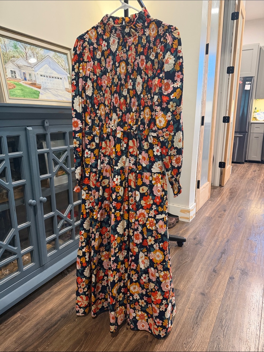 Floral Long Sleeve Maxi Dress in Black